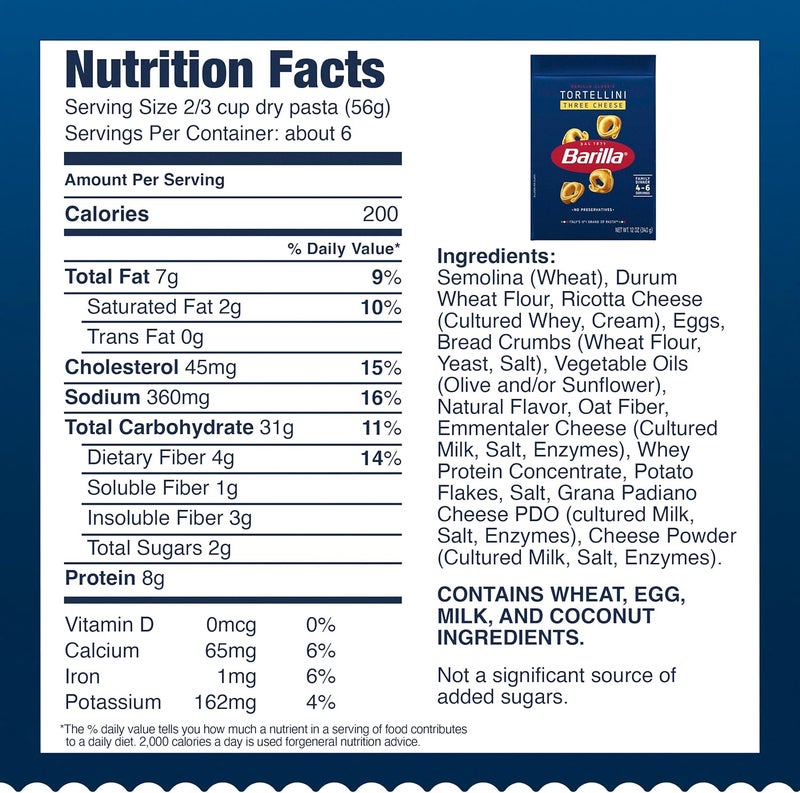 Barilla Three Cheese Tortellini Pasta, 12 oz. Bag (Pack of 8) - Image 2